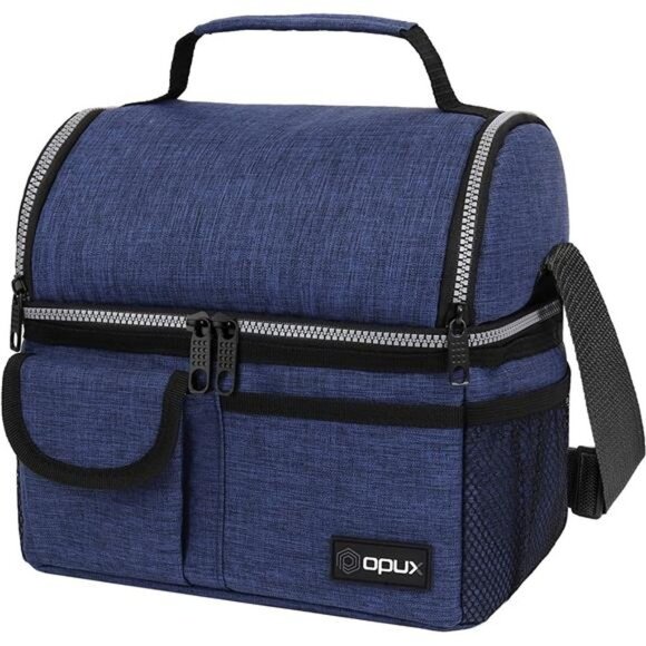 Insulated Dual Compartment Lunch Bag for Men, WomenDouble Deck Reusable Lunch